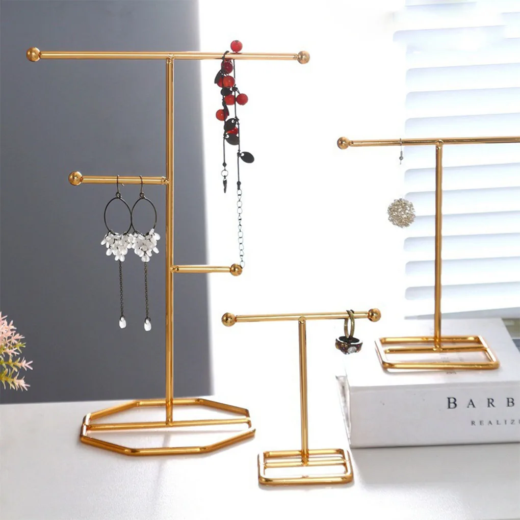 

Multi-layer Bracelet T-Bar Rack Jewelry Chain Watch Hard Metal Stand Pendent Gold Color Dresser Organizer Home Decoration