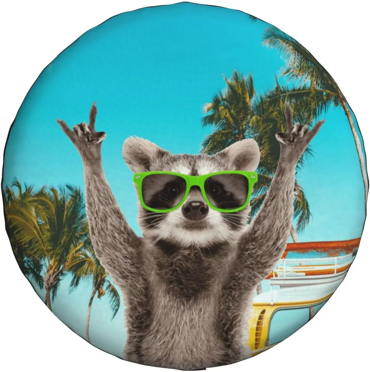 

Retro Beach Raccoon Spare Tire Cover Fit for Camper Car Trailer Fun Tire Covers Travel Summer Camping Protectors Wheel Covers