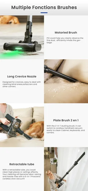 Proscenic P12 Cordless Vacuum Cleaner, Stick Vacuum with Anti-Tangle Brush  & LED Touch Display, 33Kpa Cordless Vacuum, Max - AliExpress