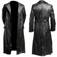 MEN'S GERMAN CLASSIC WW2 MILITARY UNIFORM OFFICER BLACK REAL LEATHER TRENCH COAT 1
