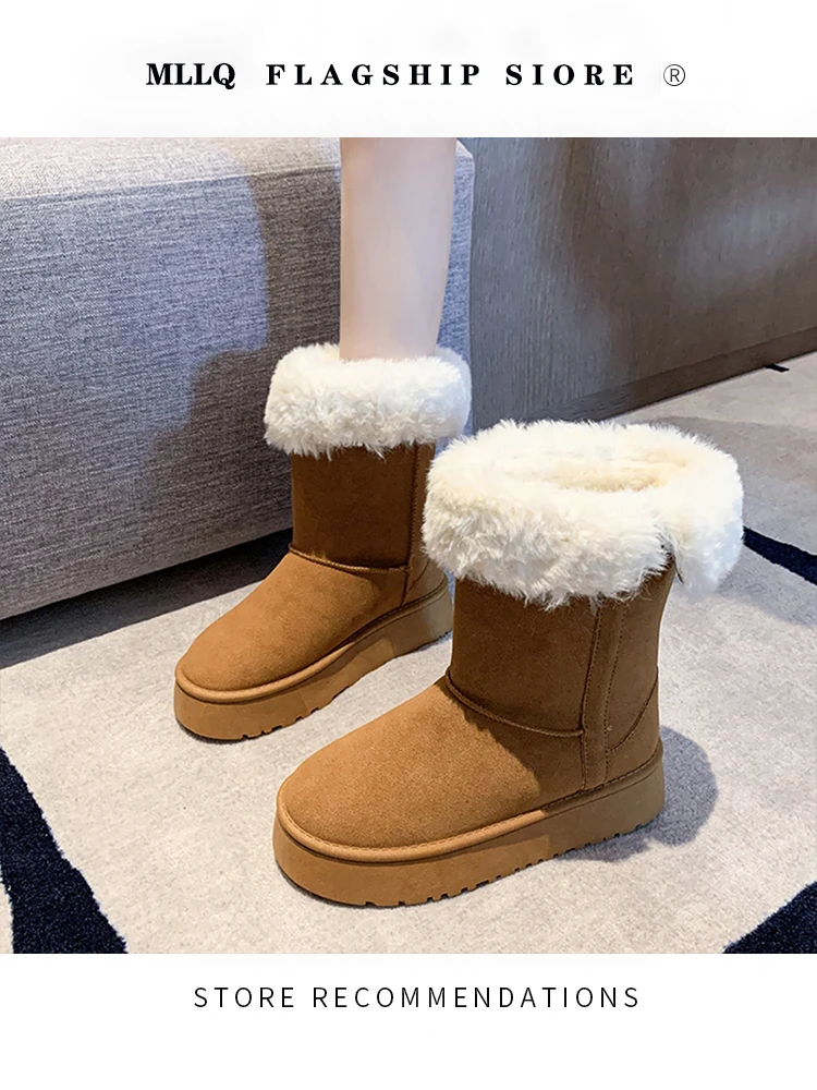 

Winter Boots Lady Flat Heel Boots-Women Female Shoes Australia Round Toe 2024 Mid Calf Lolita Padded Rubber Leather Med