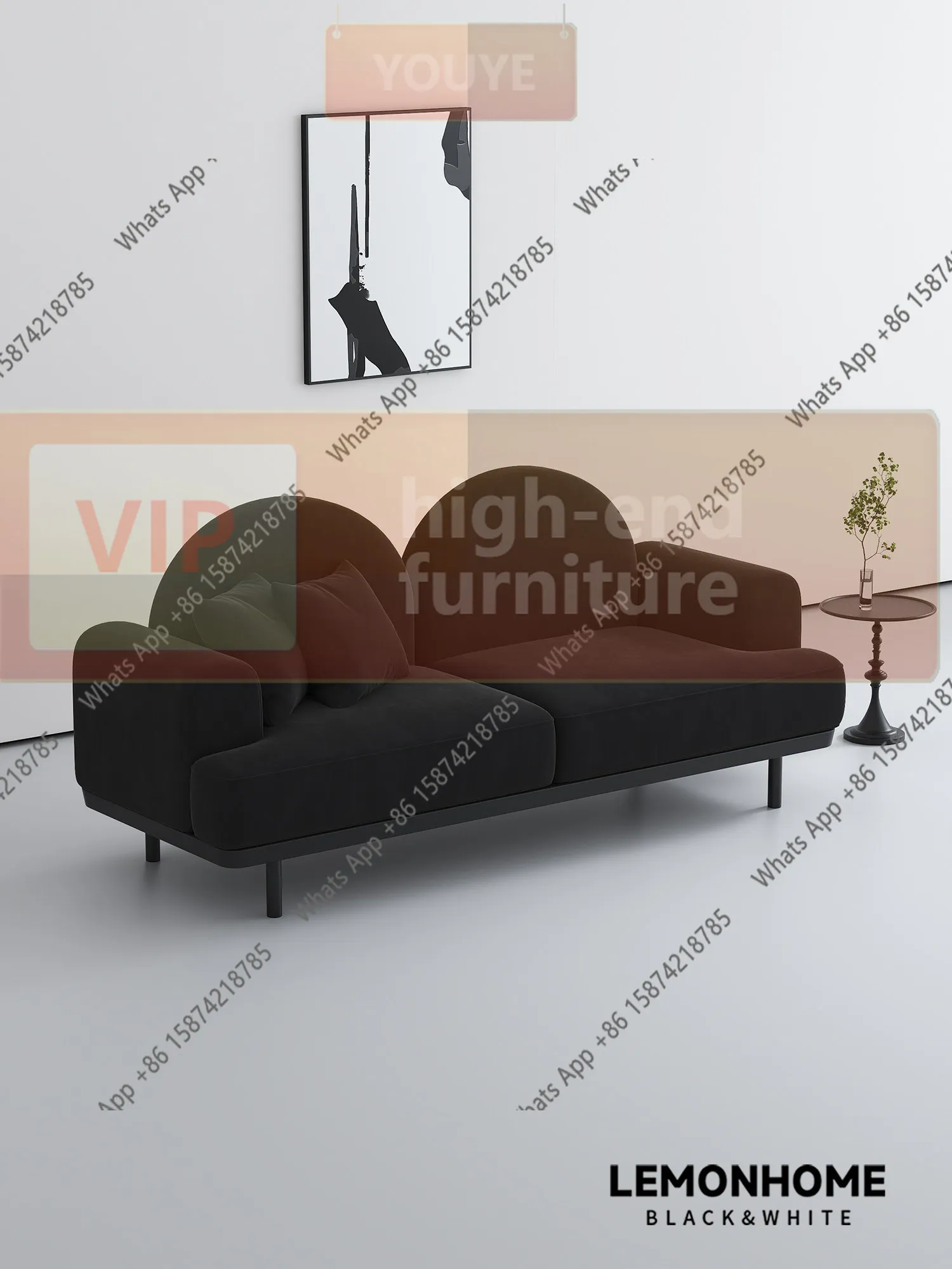 Canapé droit simple noir et blanc pour salon, chambre à coucher, espace détente, magasin de vêtements, salon de beauté, zone de repos, réception