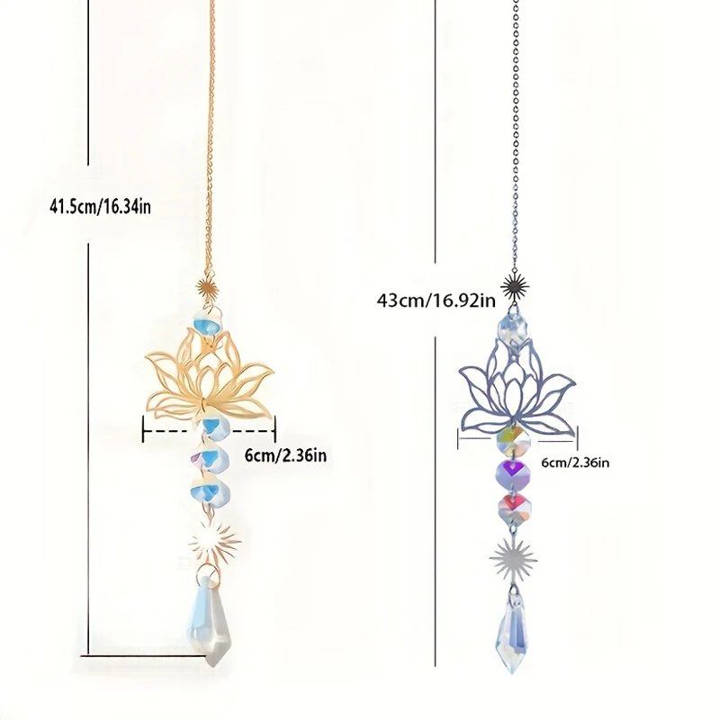 Wind Chime 1Pc Metal Lotus and Artificial Crystal Suncatcher Charm Handmade