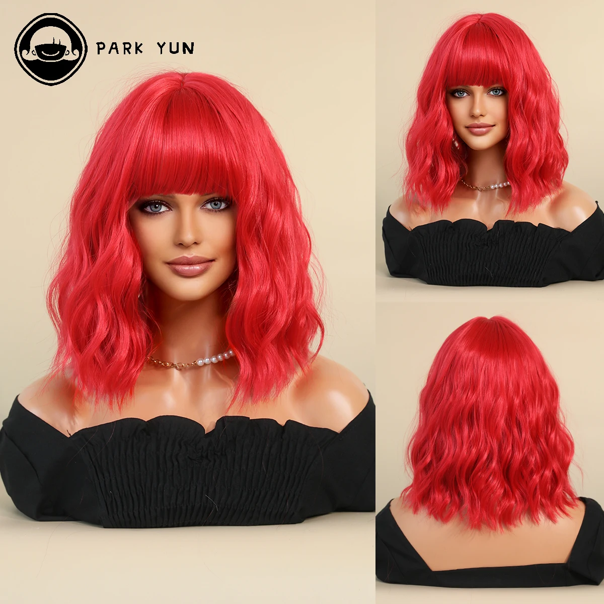 Fire Red Short Wave Hair Synthetic Wigs for Women Girls Y2K Lolita Cosplay Wig with Bangs Party Sexy Statement Hair Accessories aluminium alloy atv fire extinguisher bracket removable punch free house garden replacement fix holder accessories