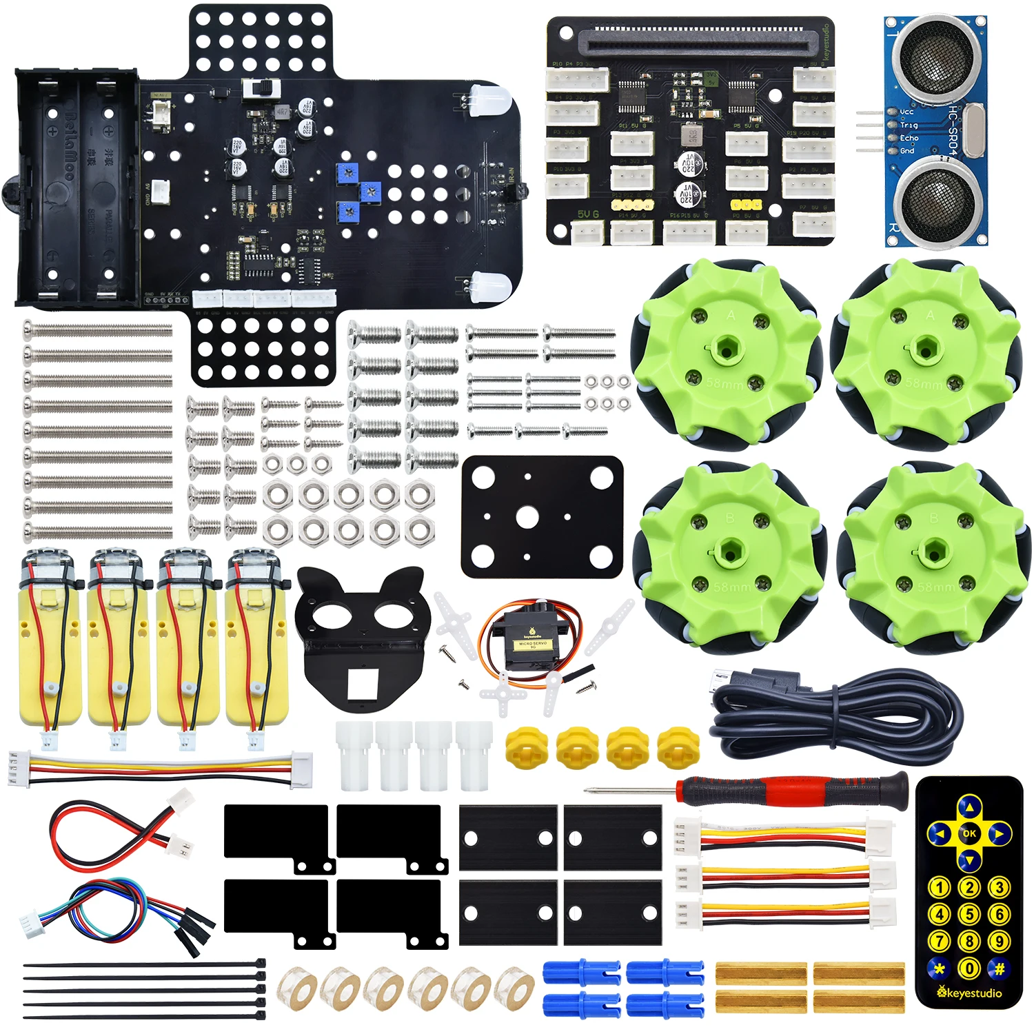 Keyestudio Micro Bit 4WD Mecanum mit Board Roboterauto V2.0 mit Python-Sprachprogrammiersystem für Microbit Smart Car Kit
