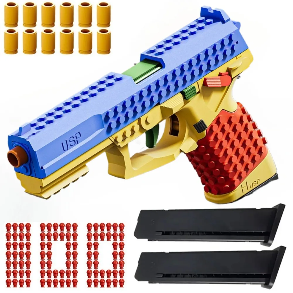 SIG17/USP Building Block Toy Gun Shell Throwing Continuous Firing Airsoft Blowback Empty Hanging Toy Pistol for Outdoor CS Game