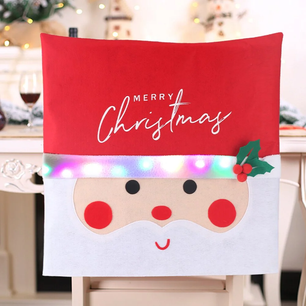 

2023 Christmas Chair Back Cover with LED String Lights Santa Clause Flashing Back Seat Case Decor Dining Chair Covers Kitchen