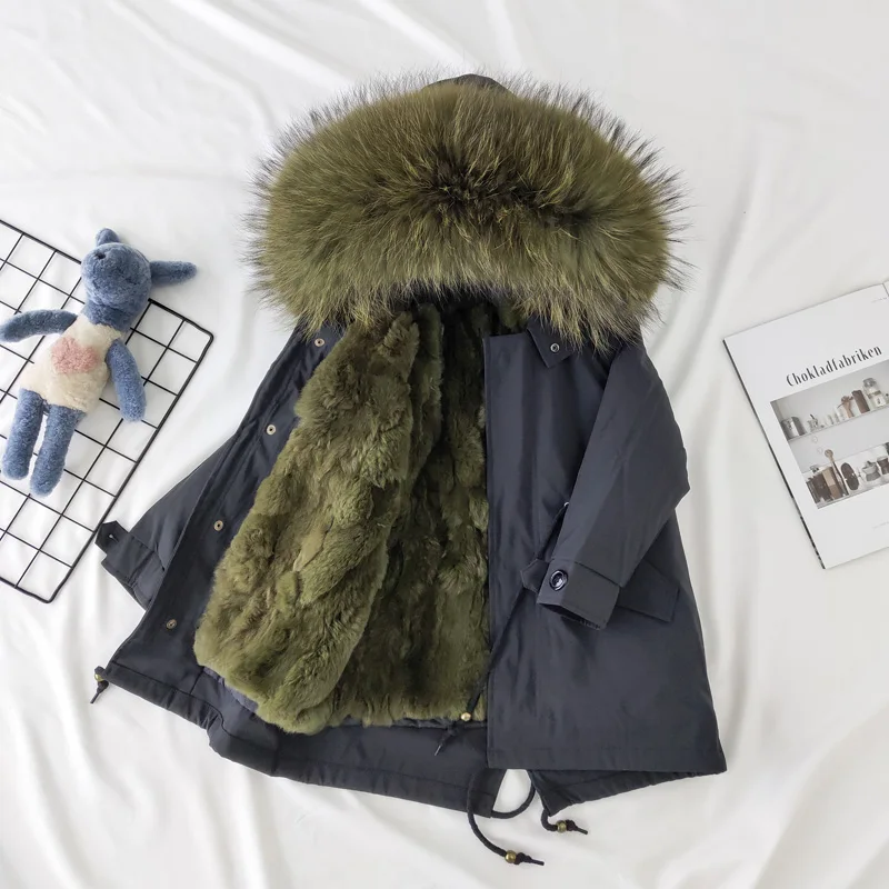 Winter Girls Fur Coat Children Natural Rabbit Fur Kids Jacket Warm Parkas Real Raccoon Boys Girls Jacket size 110-170 TZ204