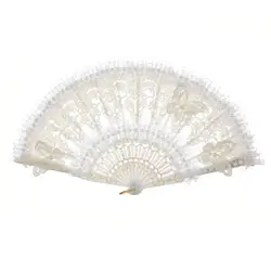Elegant White Lace Folding Hand Fan with Pearl Accent - Retro Court Style Gift (Butterfly)
