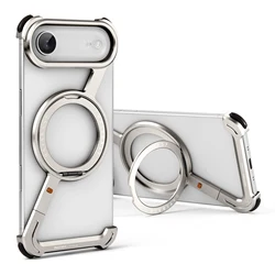 Oatsbasf Metal Frameless Phone Case with 360° Rotatable Ring Stand - Shockproof Bumper Design - iPhone 17 Pro (Titanium)