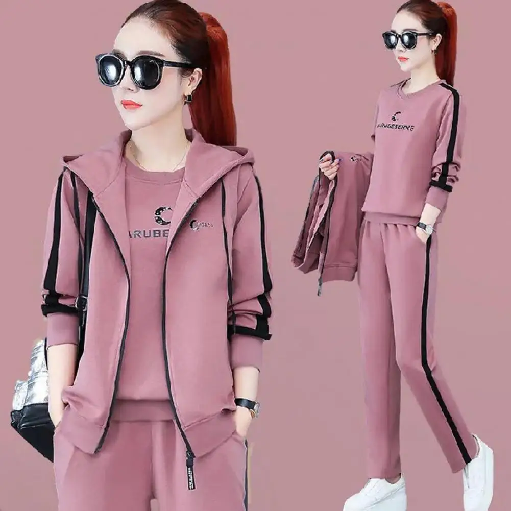 

2023 Autumn Winter New Women's Casual Sweat Suit Fashion Plush Thickened Hooded Tops Waistcoat Pants 3 Three Piece Set For Women