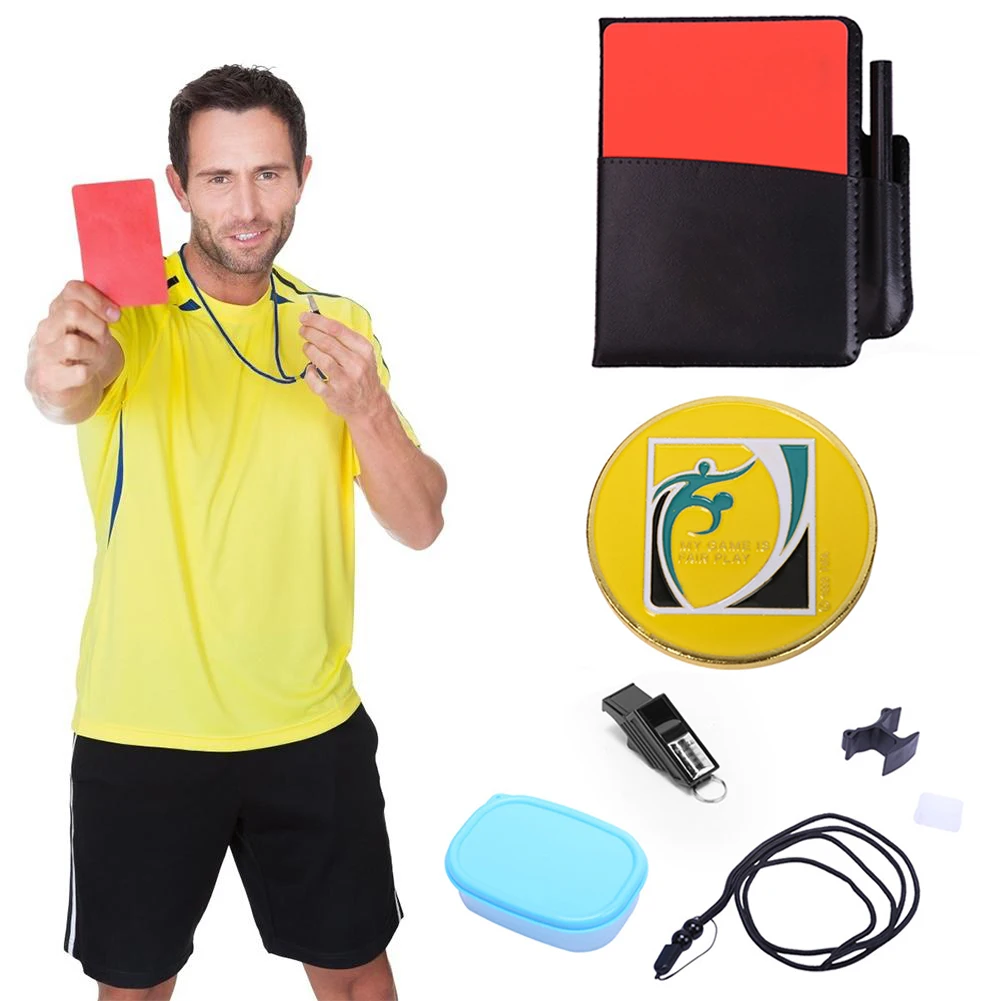 Soccer Referee Kit Soccer Referee Card Set with Referee Whistle Notebook Pencil Toss Coin for Soccer Football