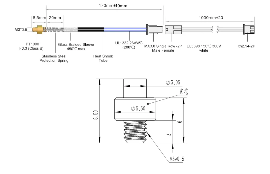 Trianglelab PT1000 Pro Thermistor-Kartusche M3 M4 Schraubtemperatursensor Hochtemperatur 450°C ℃ 3D-Drucker – Detail 28