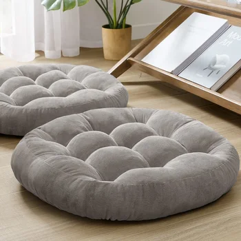 Coussin de siège de sol gris, grand oreiller rond, sièges pour adultes, coussins de sol en velours côtelé touffeté pour salon, Tatami  1