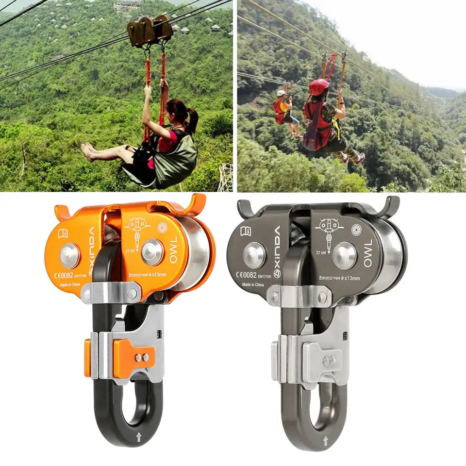 Poulie De Tyrolienne En Aluminium à Double Chariot - Pour Câble Acier, Roulements Doubles, Alpinisme