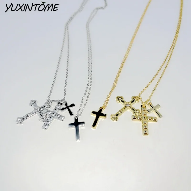 925 Sterling Silver Chain Fashion Cross Pendant Long Chain 45cm Gold Necklace Wedding Rock Punk Charm Exquisite Jewelry Gift