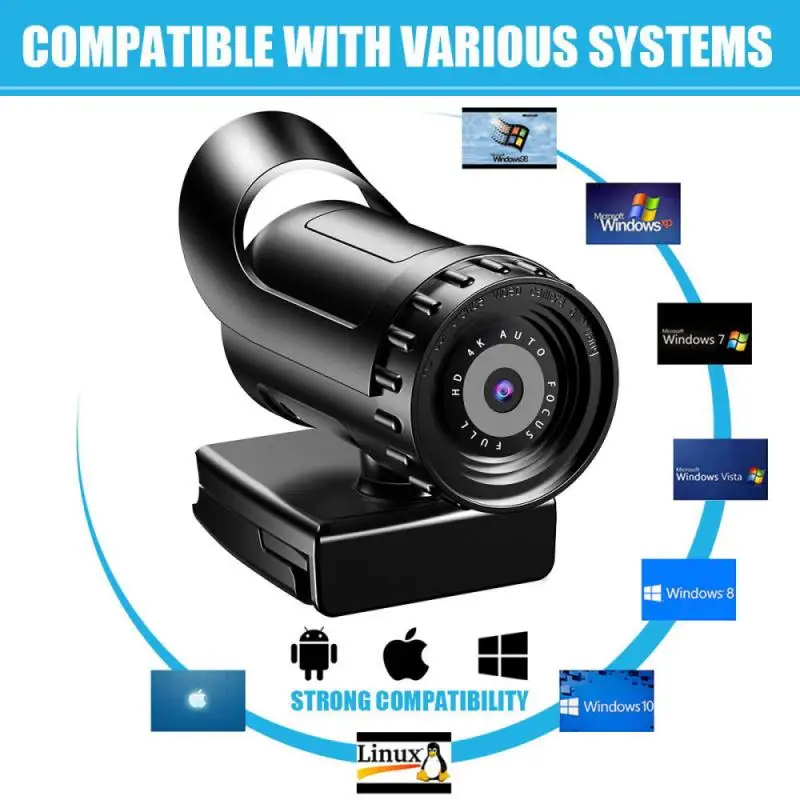 Autofocus 1080p/2K/4K Webcam Computer Camera HD Network USB Live Webcam 4k Rotatable with Tripod Mini Camera 3