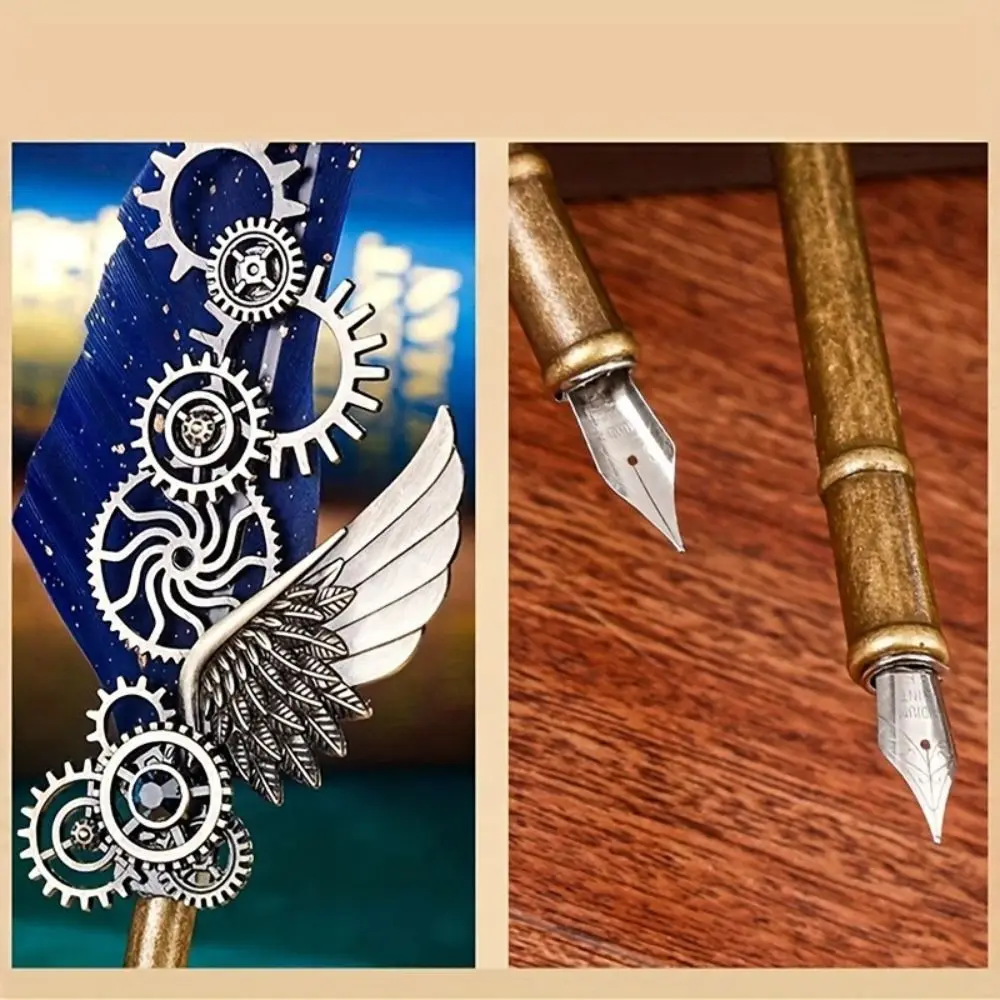 레트로 펑크 딥펜, 교체 가능한 5개의 펜촉, 유럽 스타일 금속 시그니처 펜, 만년필, 빈티지 럭셔리 깃털펜