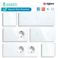 BSEED Zigbee 1/2/3Gang Touch Light Switches 1/2/3Way Tuya Smart Life Alice App Control Plus Normal EU Sockets Neutral Required