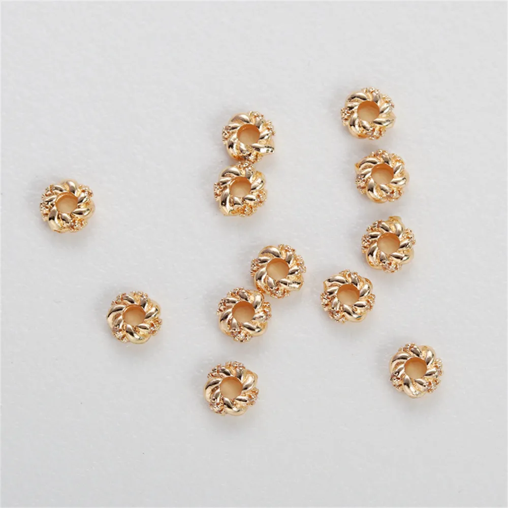 

14K gold inlaid zircon twist bead spacer through-hole loose bead diy wheel bead bracelet necklace accessories