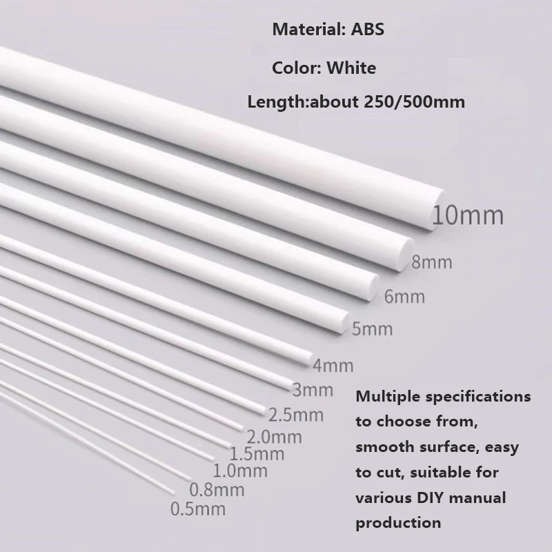 ABS White Round/Square Plastic Rod Stick For Architecture Model Making Model Material DIY Accessories Cutting Supplies