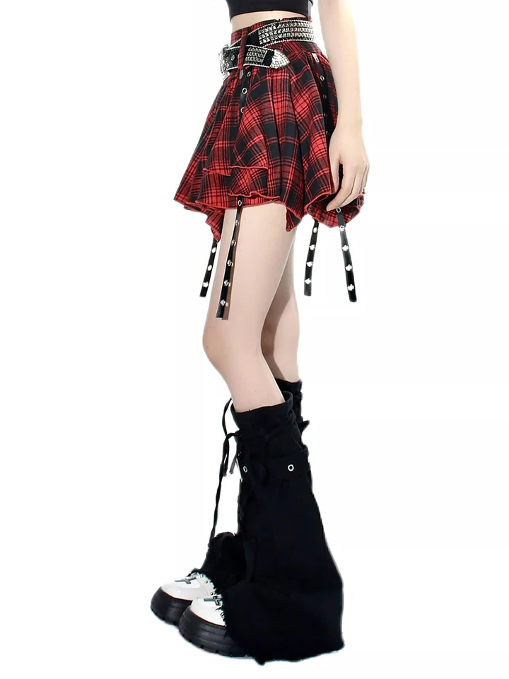 REDDACHiC Flowy Ruffle Mini Skirt Leg Warmers Women A-line Plaid