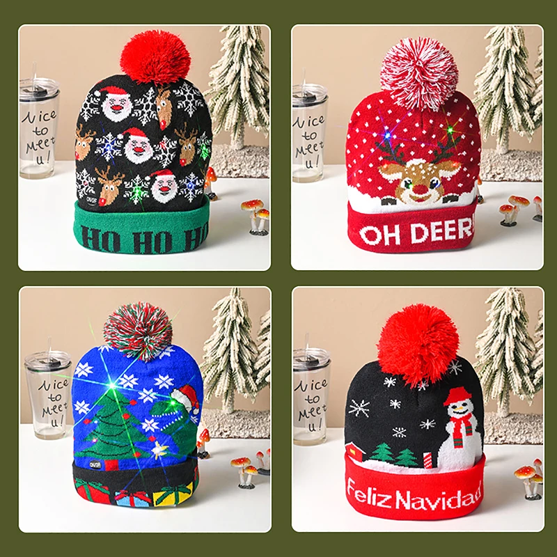 

Creative Flashing Led Light Christmas Hat Snowman Winter Warm Color Knitted Cap For Kids Adults Xmas Ornaments Party Supplies