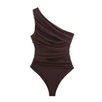Fall 2025 New Asymmetrical Pleated Silk Me One-Piece Women's Suit  oulder High Waist Straight Tube ort Pants - Image 3