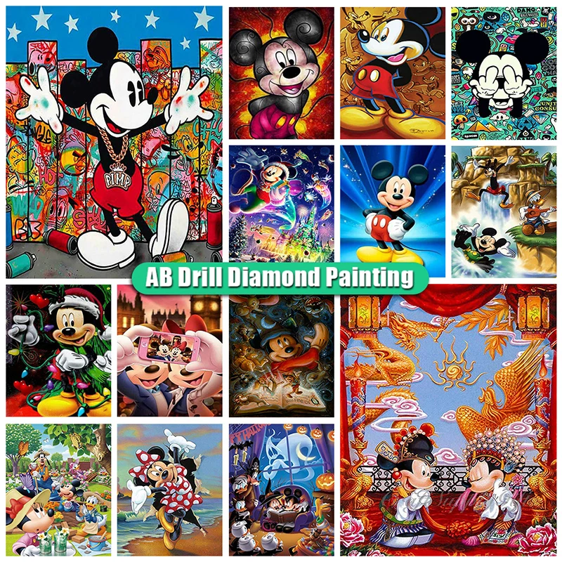 

AB Diamond Painting Disney Mickey Mouse 5D Embroidery Diamond Cartoon Full Drill Square Round Mosaic Cross Stitch Handicrafts