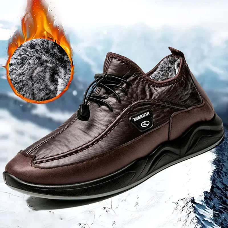 

2024 Winter Warm Men Boots Waterproof Leather Snow Boots Men Causal Shoes Outdoor Plush Confortable Sneakers Men Ankle Boots