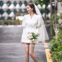LISM Elegant Short Mini Korea Suit Wedding Dresses Customized Long Sleeve Puffy Vestidos De Novia Photo Shoot Bridal Party Gown 1