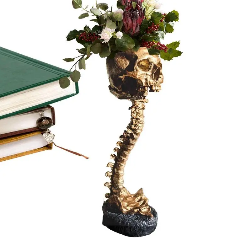 

Spine Stand Skull Head Flower Pot Goth Spooky Decor Deep Polyresin Skulls Pot Skeleton Home Decor Black Scary Halloween Style