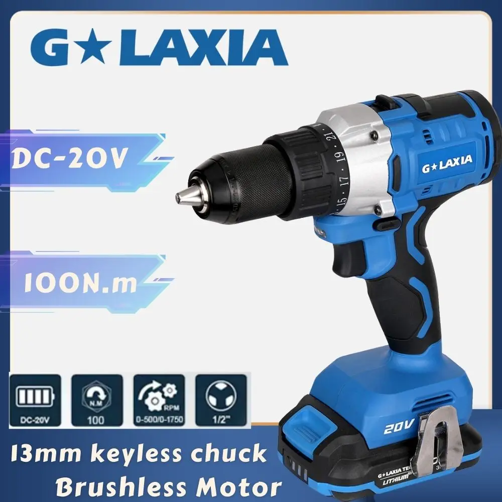 

Brushless Electric Drill 100N.M Rechargeable Dual Speed drill Lithium Battery Household Multi-function Tools for 20V battery