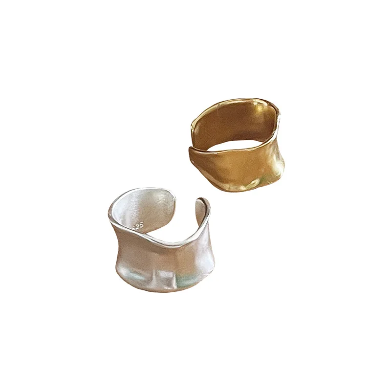Vintage Frosted Metal Minimalist Style Open Mouth Width Rings for Women Fashion Accessories Personalization Party Jewelry Gifts 5