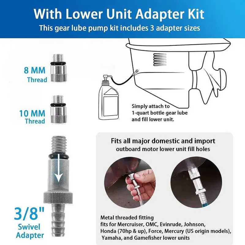 Fluid Pump For Quart Bottles Transmission Fluid Pump Oil Transfer Pump Manual Boat Gear Lube Manual Pump With 3/8in 8mm 10mm