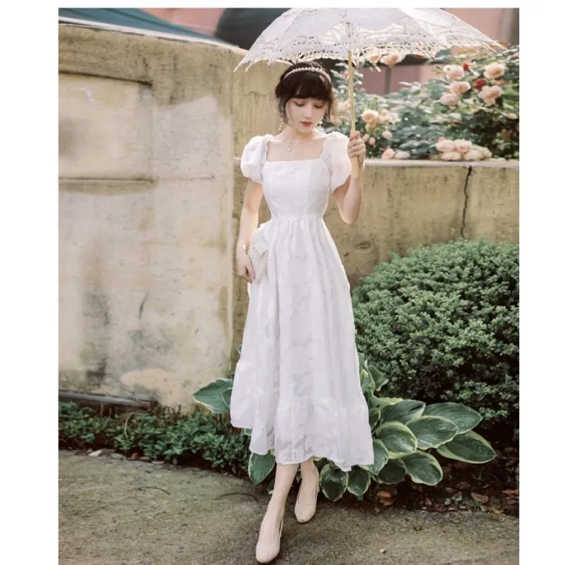 

Wedding Dresses With Princess Puff Sleeve Vintage Square Collar Elegant A Line Long Sukienka Na Wesele New Simple Robe De Mariee