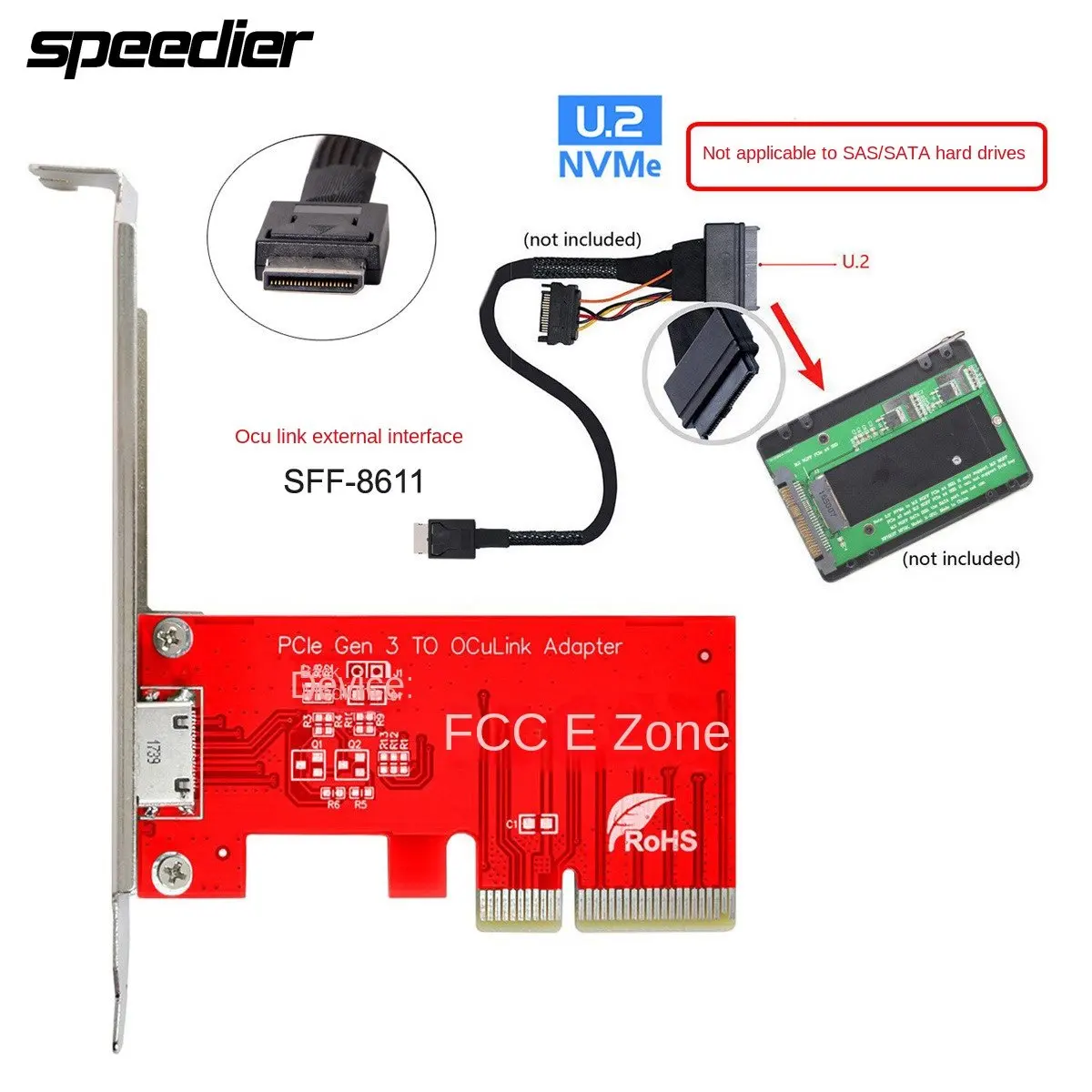 Pci-e 3.0 Express 4.0 x4 para Oculink Sff8612 Externo Sff9611 Adaptador Host para Pcie Ssd com Suporte