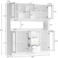 Large Kitchen Hutch Cabinet, Kitchen Pantry Storage Cabinet with 6 Glass Doors, 3 Drawers,Microwave Shelf, Freestanding Cupboard 2