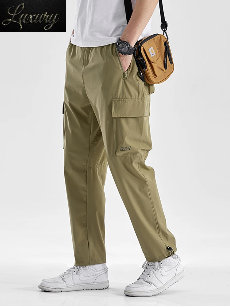 

Брюки-карго мужские быстросохнущие, Свободные тренировочные штаны, много карманов, Джоггеры для работы, повседневные Прямые длинные брюки, большие размеры 8XL, на лето