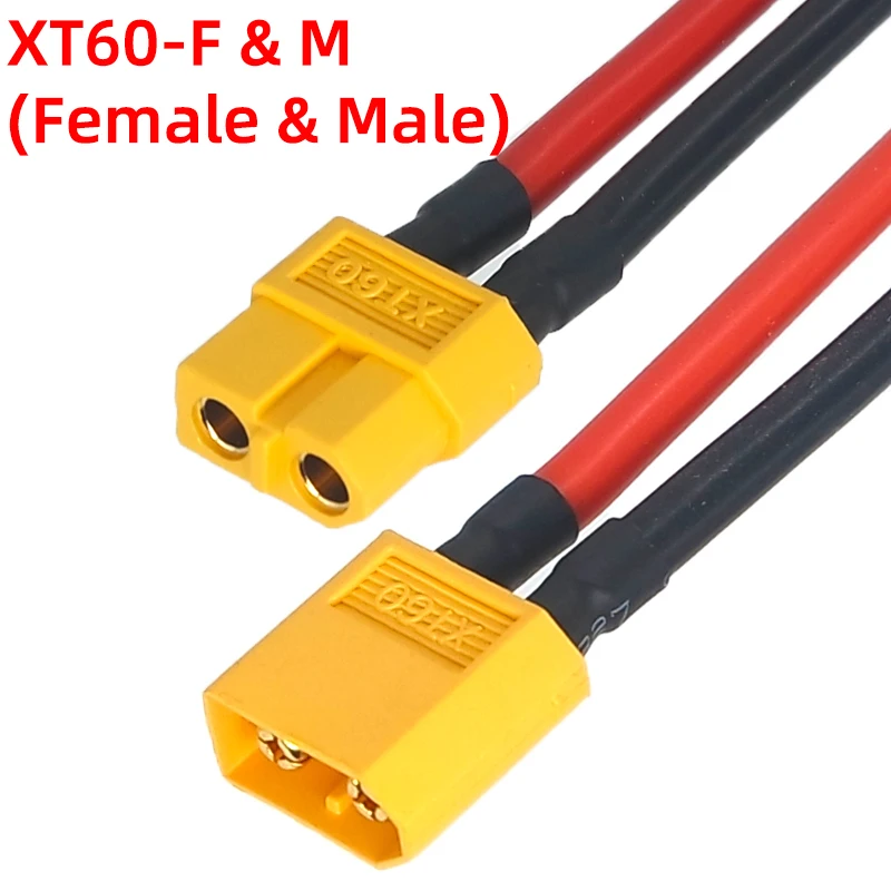 Amass XT60 Female-Male Connector with 10/20/30/50CM-1M 14AWG/12AWG Silicone Cable for DIY RC Drone, Car, Boat, RC LiPo Battery