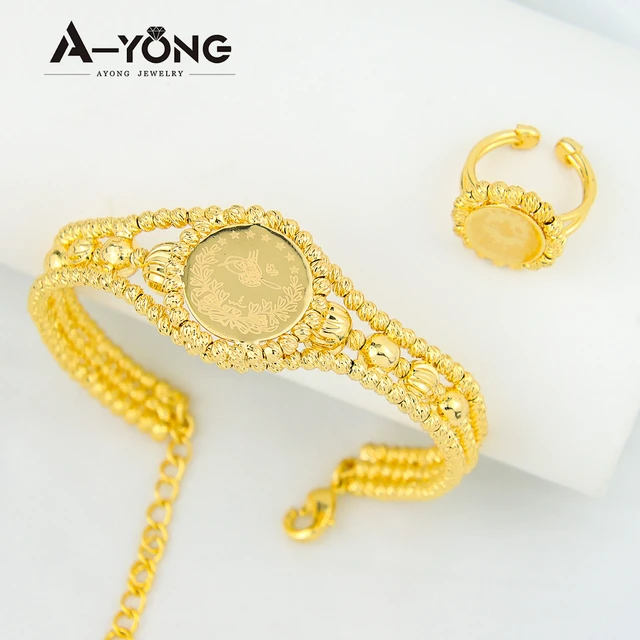 AYONG Gold Color Snake Bracelet 21k Gold Coin Bangle Pendant Fashion Charm  Bangles With Zircon African Middle Eastern Jewelry - AliExpress