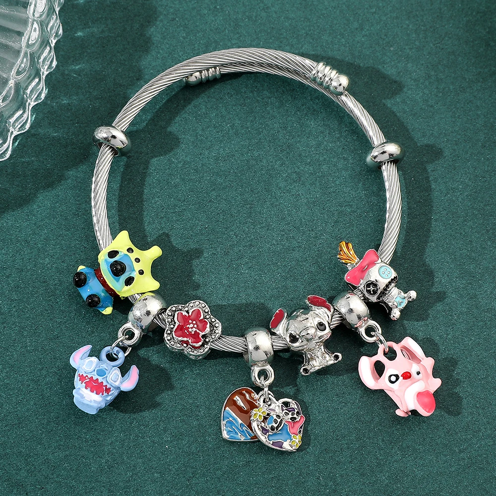 Stitch Bracciale Disney Jewelry For Girls Lilo And Stitch Charm Bracciale Pendente Bead Bangle Fit Bracciale Originale Per Donna