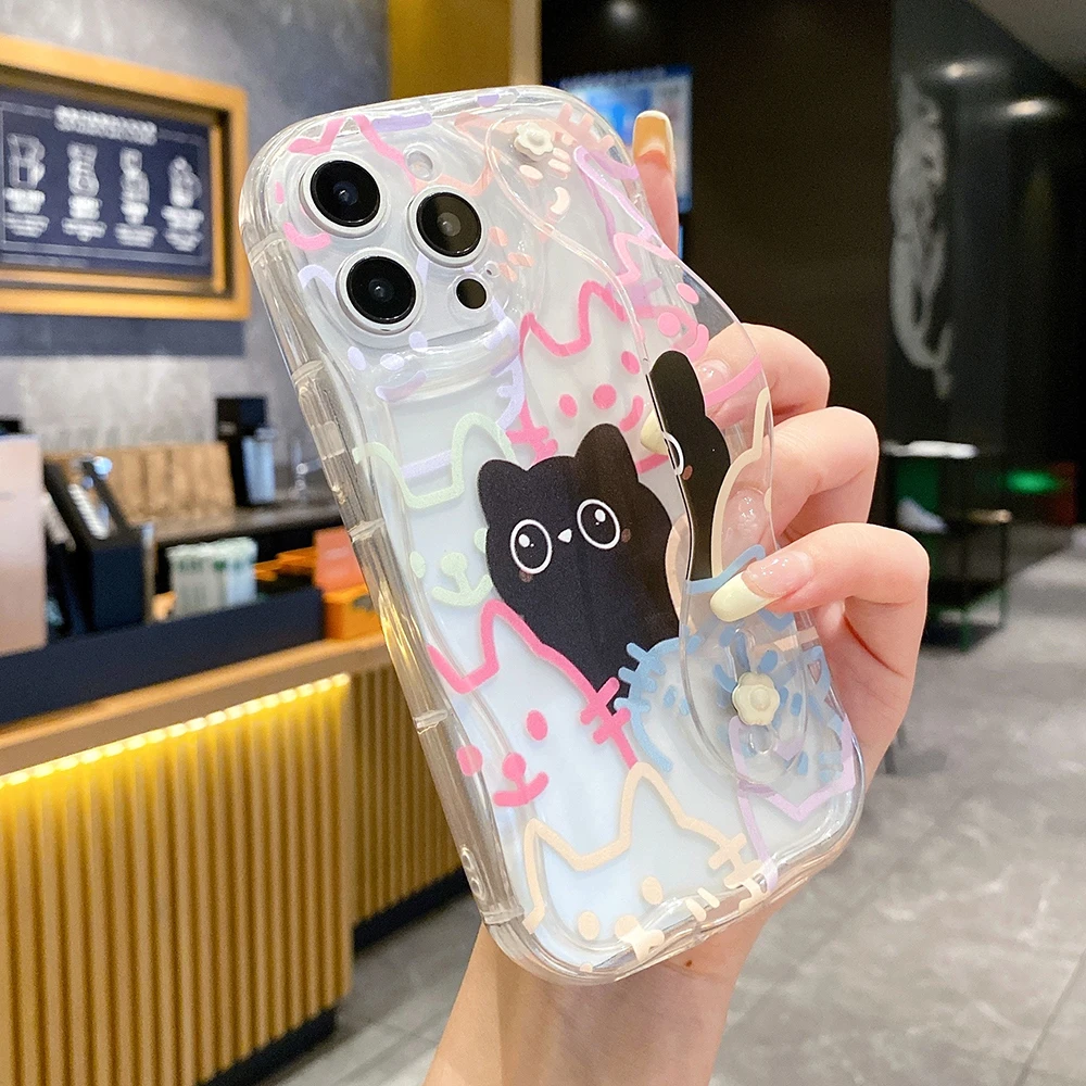 Colorful Cat Wrist Strap Phone Holder Case