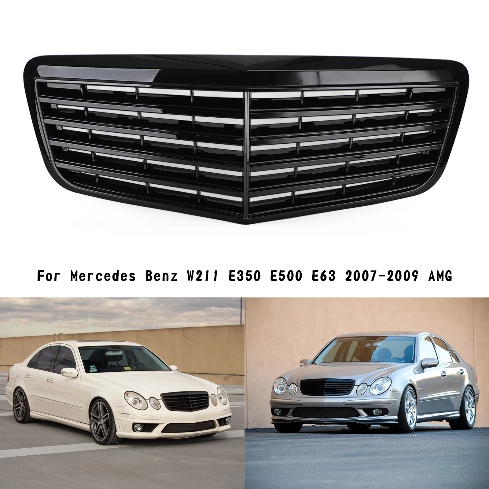 

Front Grill Center Hood Grille Bumper Fit For Mercedes Benz W211 E350 500 07-09 AMG Gloss Black Car Accessories