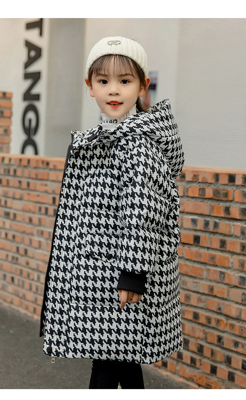 OLEKID 2025 Winter Dicke Warme Kinder Mädchen Unten Jacke Hahnentritt Lange Baby Mädchen Jacke 1-7 Jahre Kinder Kleinkind mädchen Oberbekleidung – Detail 19
