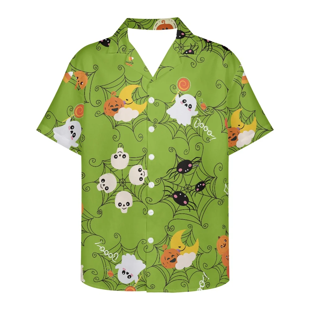 Halloween Cartoon Pattern Print Men's Shirt 2022 The New Loose Leisure Men's Shirt Short Sleeve V Neck Shirt Summer Men Clothing