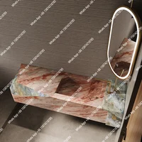 อ่างล้างหน้าแบบลอยตัวสีชมพูหรูหรา ผลิตจากแผ่นหิน ดีไซน์ไร้รอยต่อ สำหรับห้องน้ำสไตล์หรูหรา ระดับไฮเอนด์ ผลิตตามสั่ง 4