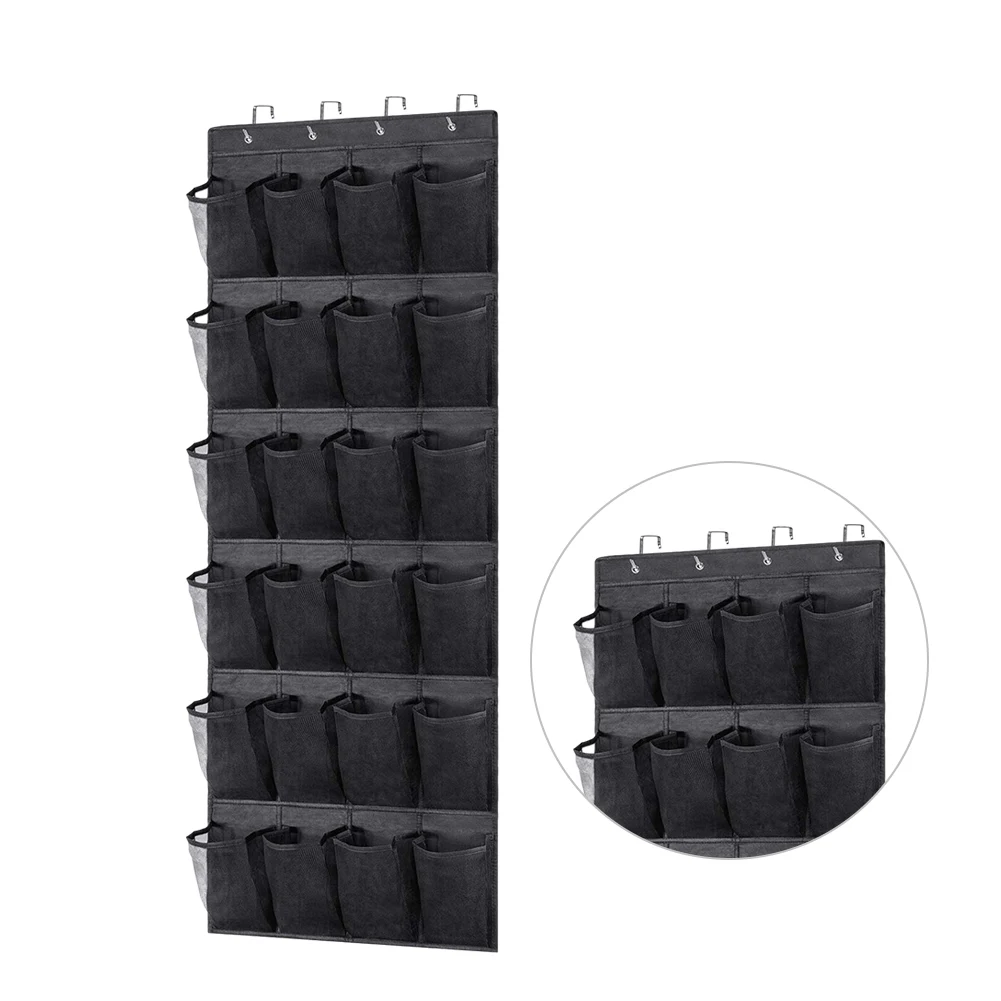 24 Pocket Durable Nonwoven Fabric Hanging Shoe Organizer Rack with Clear View Pockets and Metal Hooks for Space Saving Storage 4