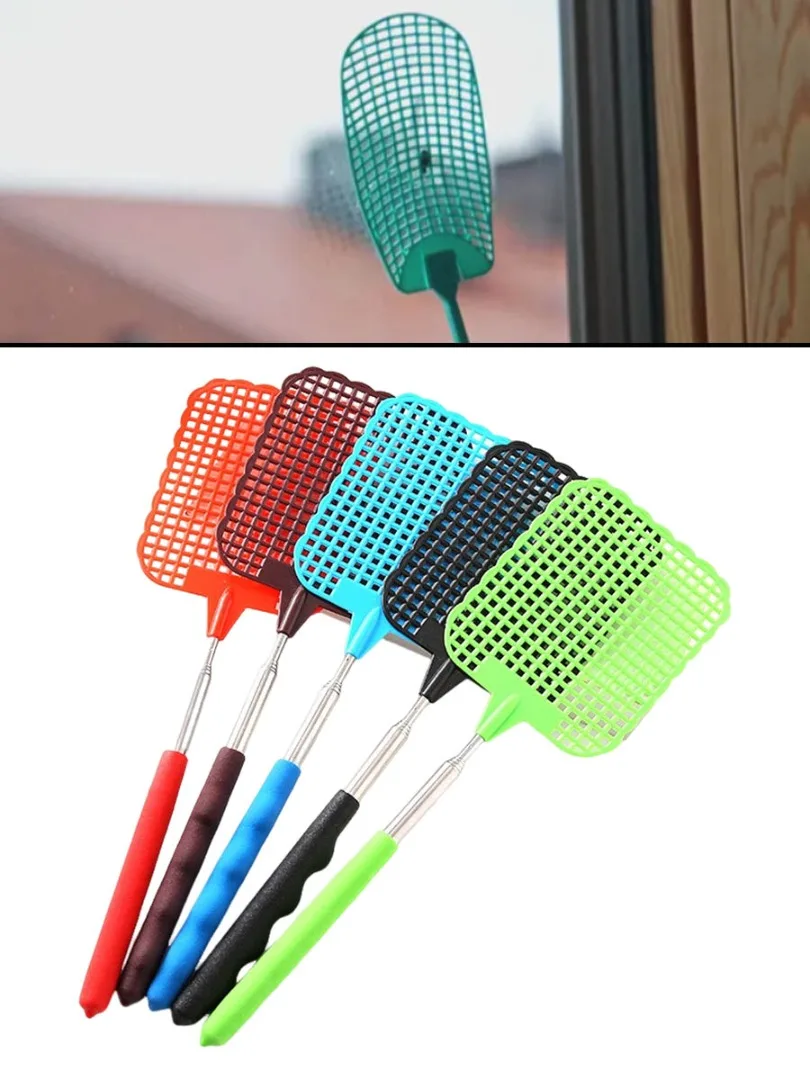 

Stainless Steel Handles Classroom Office Fly Swatter Adjustable Plastic Fly Swatter with Telescopic Household Garden Supplies