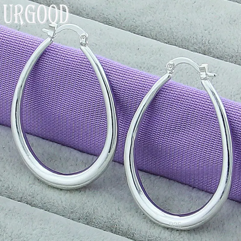 

925 Sterling Silver Smooth U Circle Hoop Earrings For Women Party Engagement Wedding Fashion Jewelry Gift